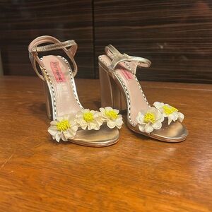 Betsey Johnson Gold Heels with Floral Accents